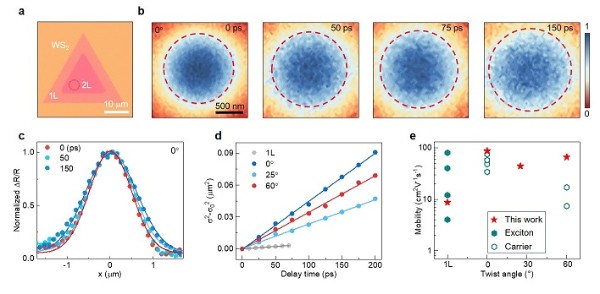 国家纳米科学中心在堆叠角度调控双层WS2激子迁移率研究方面取得新进展